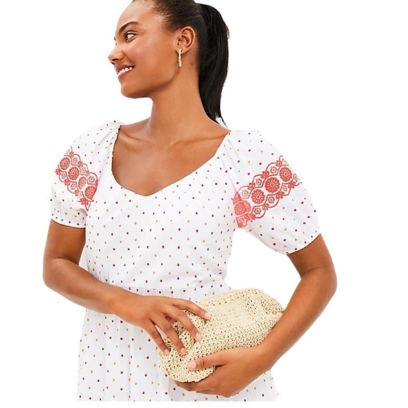 Embroidered Dot Tiered Swing Dress White Multicolored Garden Girl Women’s Large - Picture 14 of 14